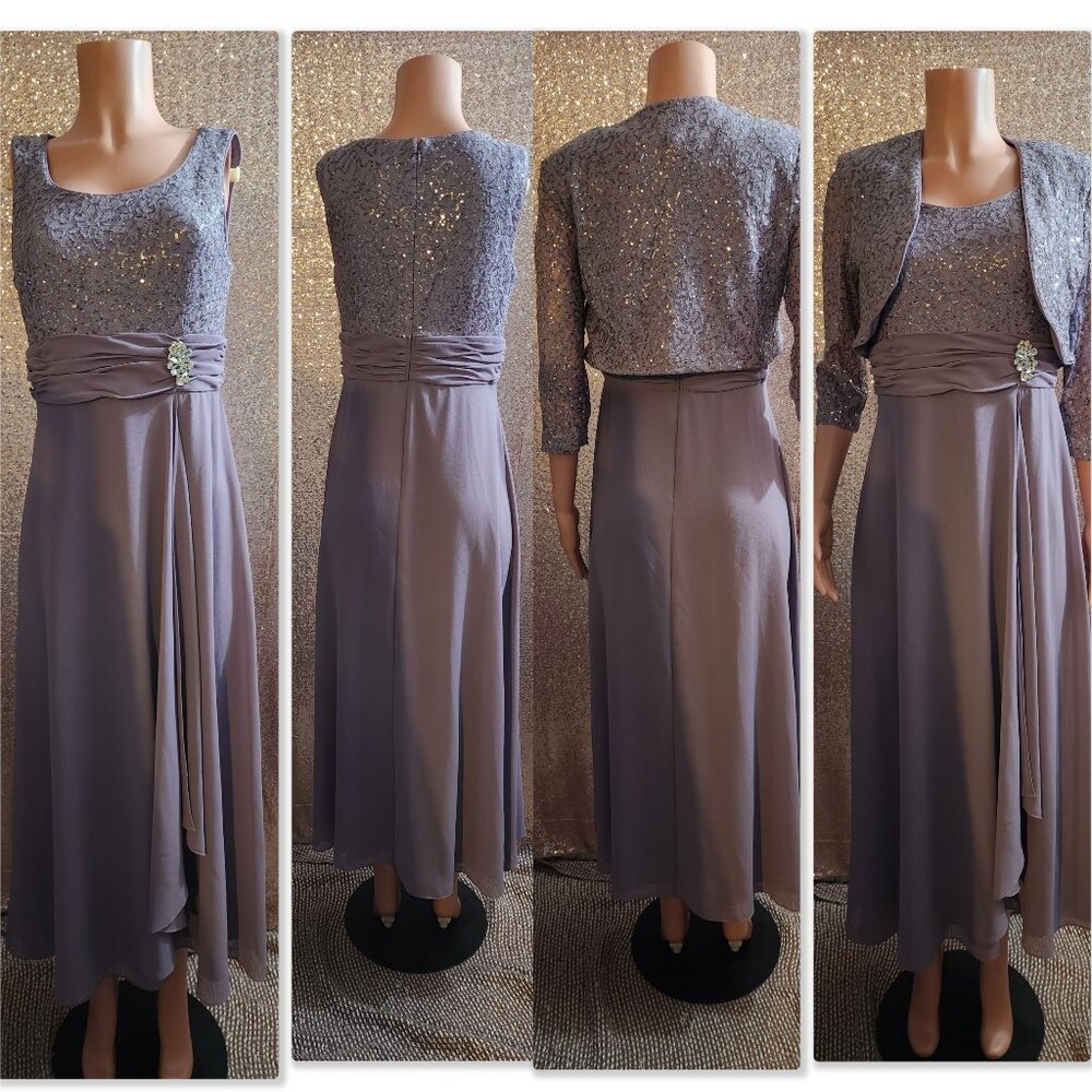 2 piece Purple Sequins Lace Rhinestone accent Dress w/Jacket